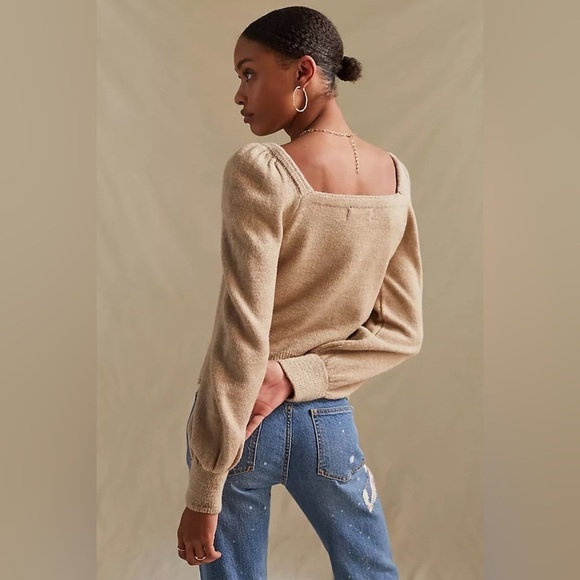 Anthropologie Tan Puff Sleeve Sweater - Picture 2 of 16